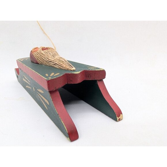 Ornament sled Santa Claus Folk Art Wood  5" - Picture 7 of 10
